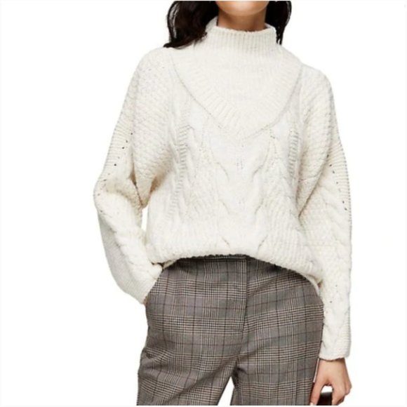 TOPSHOP Ivory Mock V Cable Knitted Sweater - Picture 1 of 7
